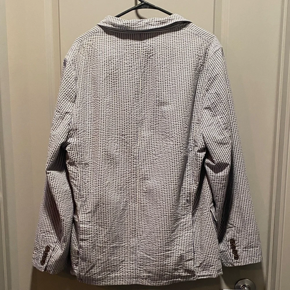 Seersucker Blazer Mens L Blue Taupe Summer Jacket John Bartlett Consensus
